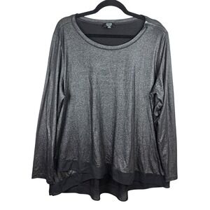 Jones New York Signature Women's Long Sleeve Top‎ XXL Black Silver Metallic
